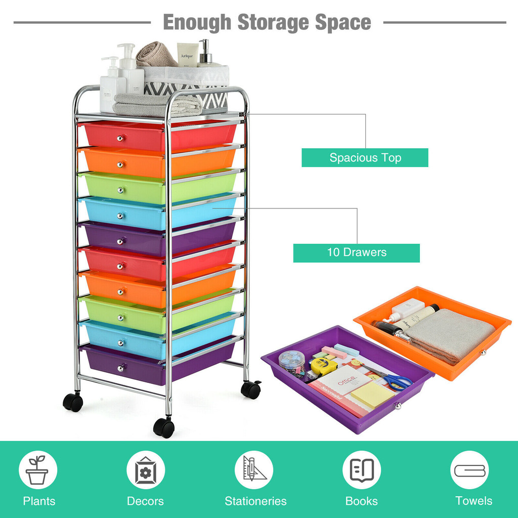 Storage cart dimensions and top tray with accessories